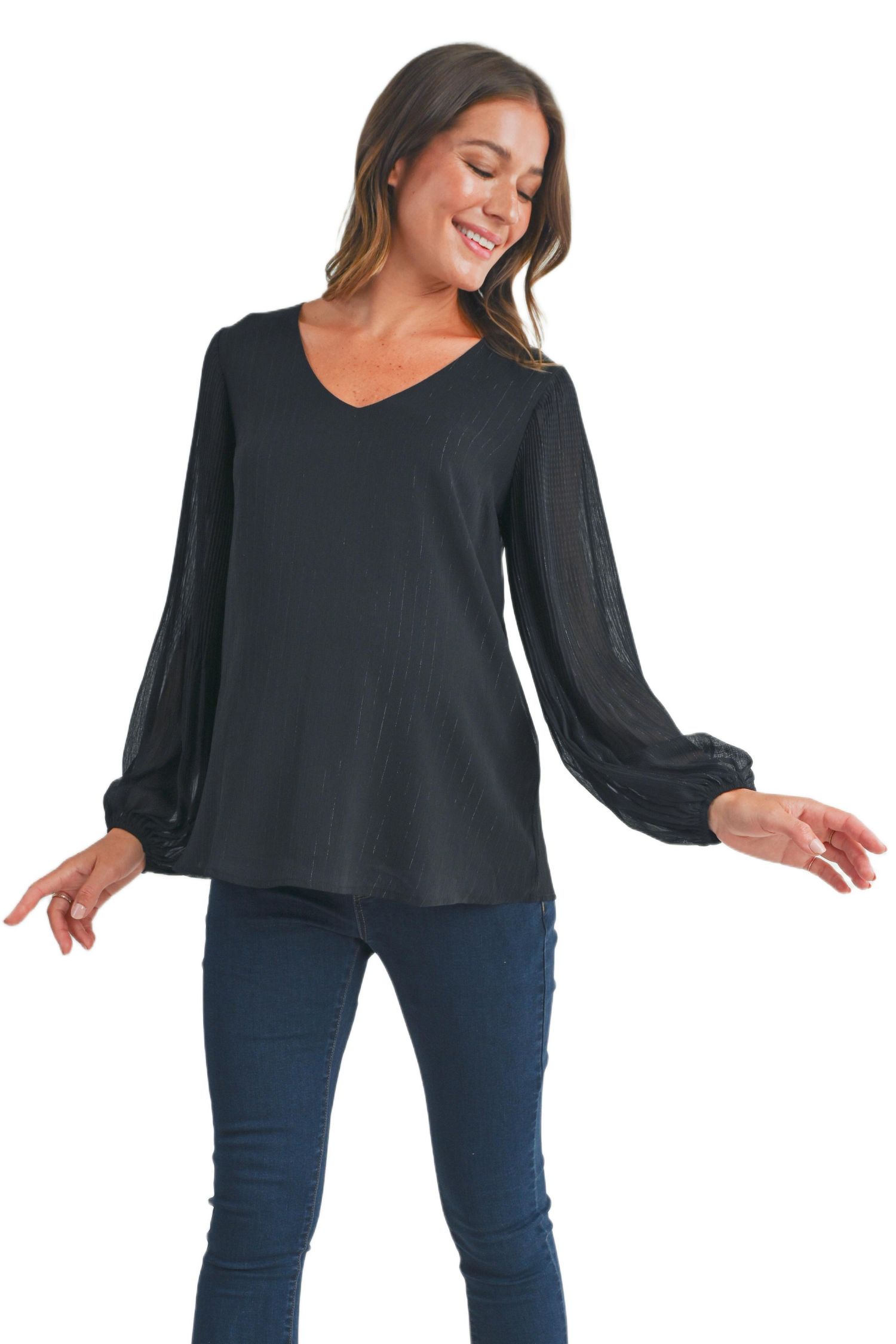 Maternity Flowy Sheer Long Sleeve V Neck Blouse