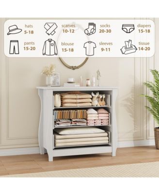 3-Drawer Modern Wood Dresser Bedroom Chest with Golden Metal Ring Pull Handles, Storage Cabinet for Living Room, Entryway, Antique White