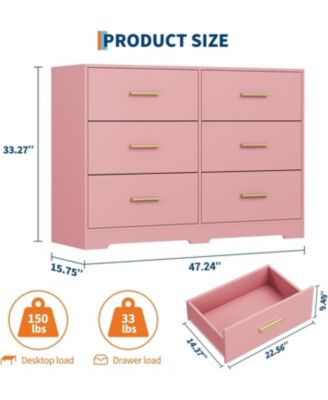 6-Drawer Modern Wooden Dresser with Metal Handle, Bedroom TV Stand, Large Storage Organizer, Living Room, Hallway