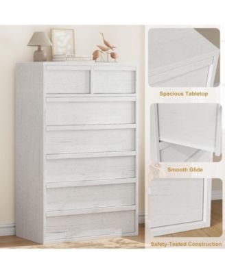7-Drawer Modern Tall Wooden Dresser, 46" Large Storage Chest Organizer for Bedroom, Living Room, Nursery, White