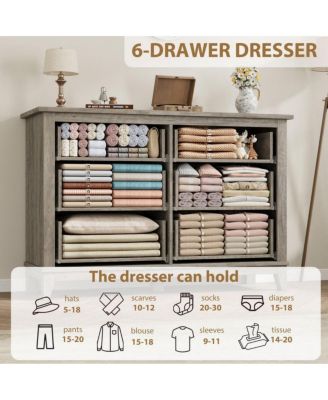 6-Drawer Modern Wooden Dresser, 47" Wide Storage Chest, Freestanding Closet Organizer for Bedroom
