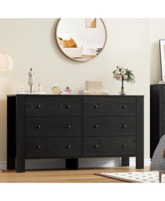 6-Drawer Black Modern Dresser, Large Chest, Deep Drawers, Metal Knobs, Double Storage for Kids Bedroom, Entryway, Hallway