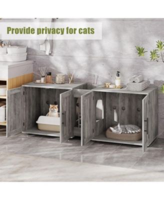 Double Room Cat Litter Cabinet, Stylish Storage Litter Box Enclosure for Two Cats, Cat Mat, Organizer, White
