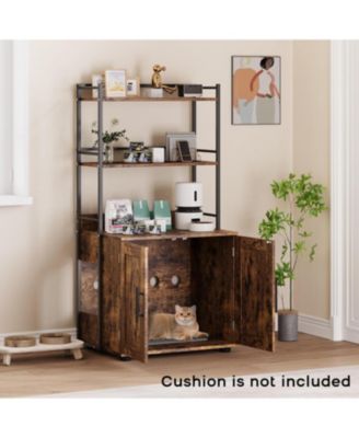 48.5" Tall Cat Litter Box Enclosure, 3 Shelf Stylish Cat House Organizer, Brown, Space-Saving Design