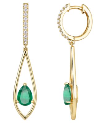 Emerald (1-1/4 ct. t.w.) And Diamond (1/6 ct. t.w.) Drop Earrings in 14k Gold (Also Available in Sapphire & Ruby)
