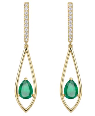 Emerald (1-1/4 ct. t.w.) And Diamond (1/6 ct. t.w.) Drop Earrings in 14k Gold (Also Available in Sapphire & Ruby)