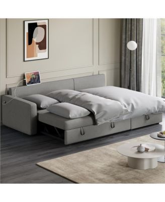L-Shaped Reversible Sleeper Sectional Sofa with Chaise & USB & Type-C Ports Dark Gray