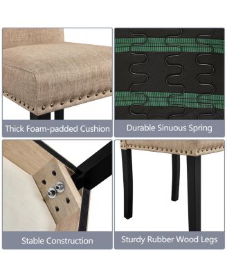 Set of 2  Fabric Upholstered Classic Dining Chair with Tall Back and Solid Wood Legs Khaki