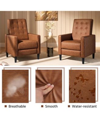 Mid-Century Tufted Upholstered Faux Leather Recliner Sofa with Adjustable Back & Footres Brown