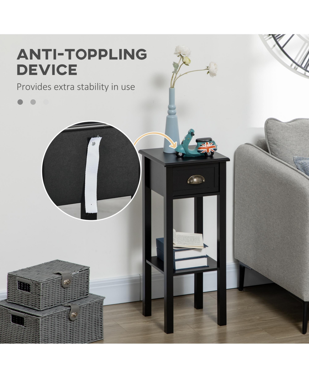 Homcom 29" 2-Tier Side Table with Drawer Shelf, End Table for Living Room,