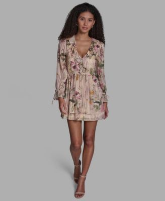 Women's Floral Ruffled V-Neck Short Shift Dress