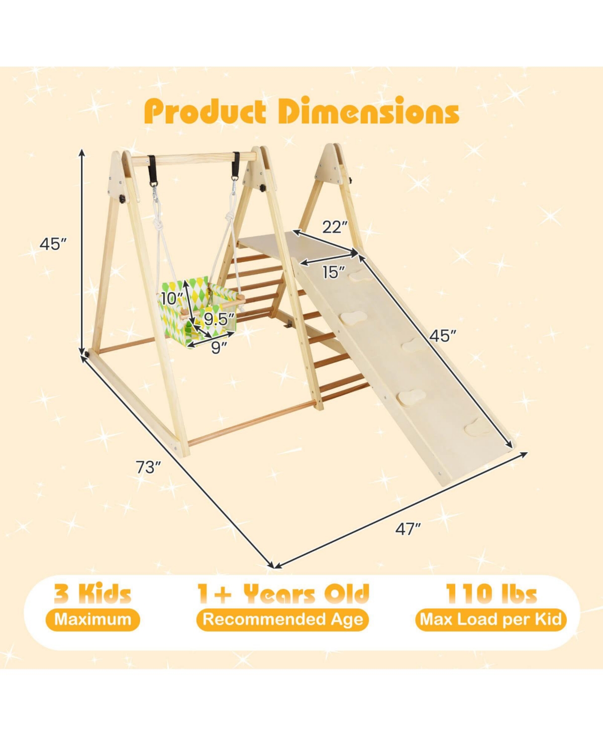 Costway 4-in-1 Indoor Jungle Gym with Baby Swing, Climber, Ladder and Resting Platform