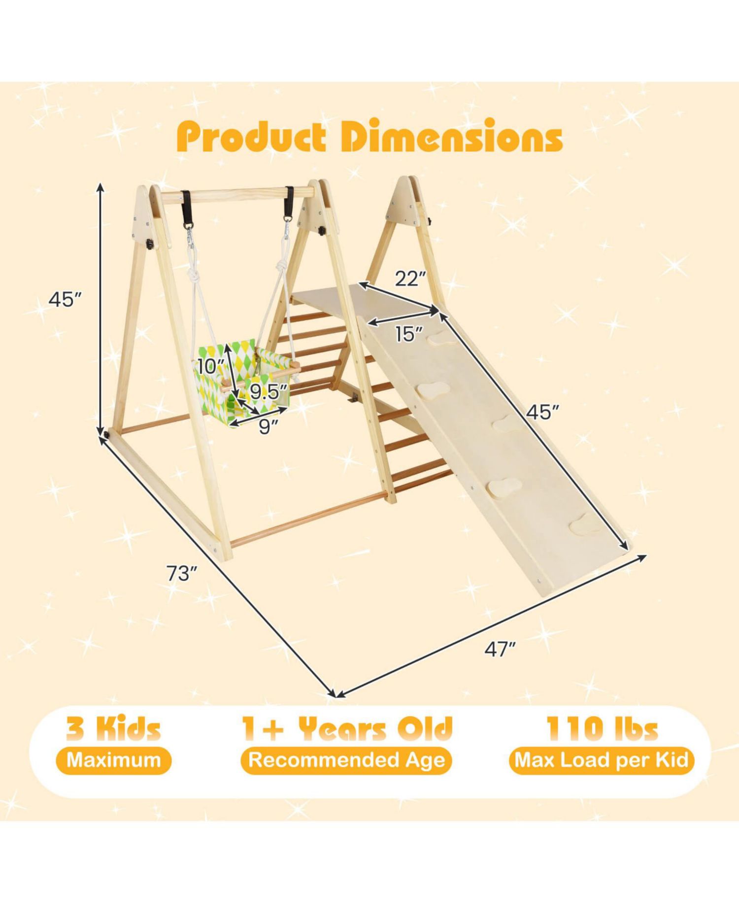 4-in-1 Indoor Jungle Gym with Baby Swing, Climber, Ladder and Resting Platform