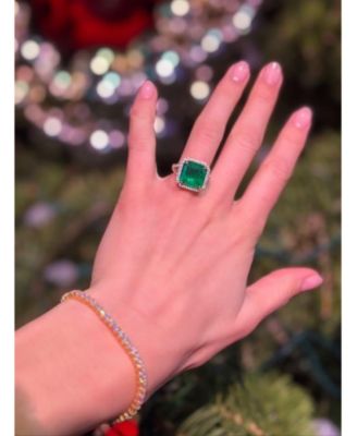 Gala Collection Sterling Silver Large Firework Asscher-Cut Cubic Zirconia Pave Cocktail Ring