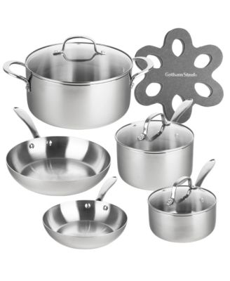 Tri-Ply Stainless Steel 10-Piece Cookware Set with Cookware Pad Protectors