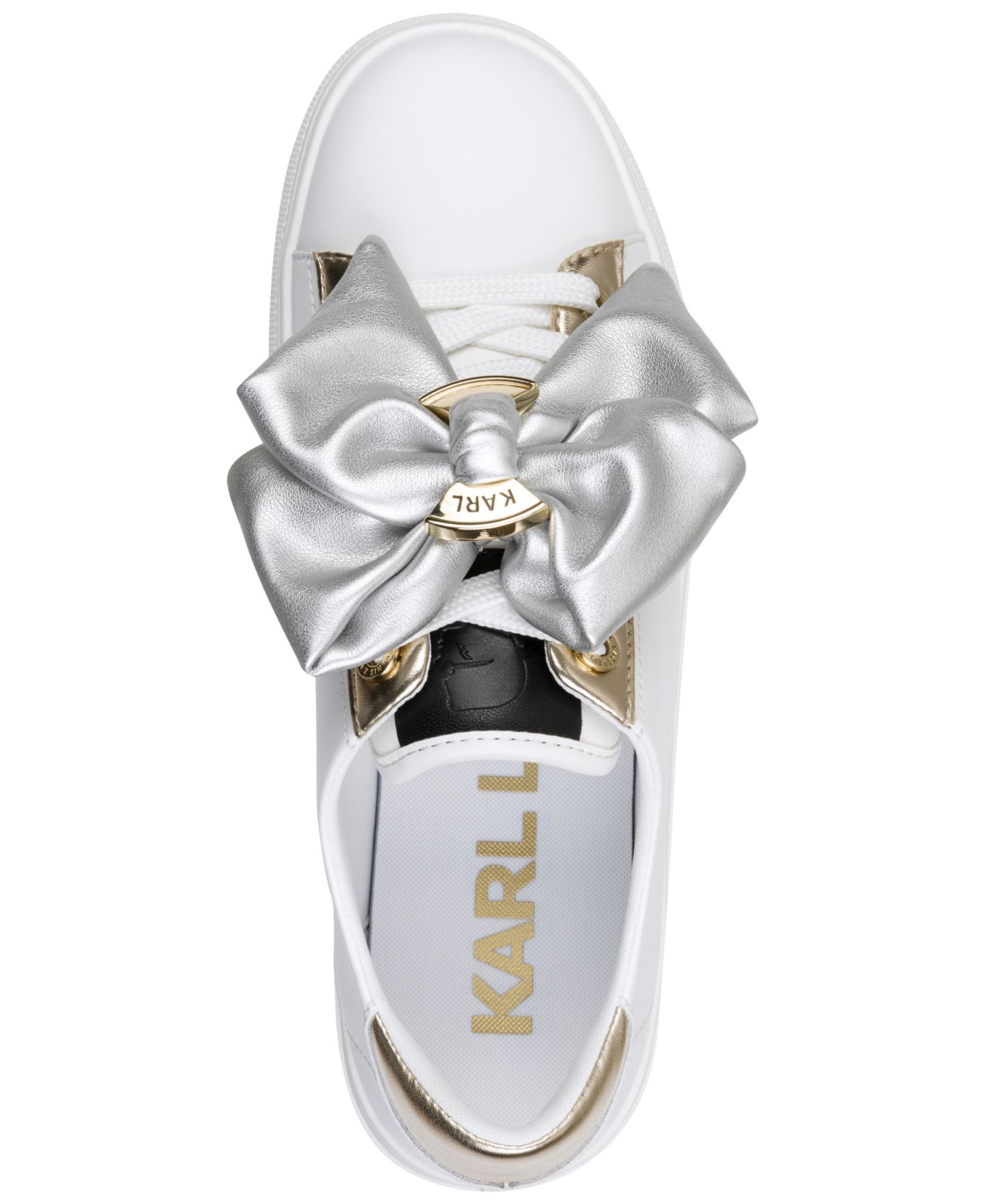 Женские кроссовки KARL LAGERFELD PARIS Claudette Bow Lace-Up, цвет: Яркий белый / Серебряный — фото 4
