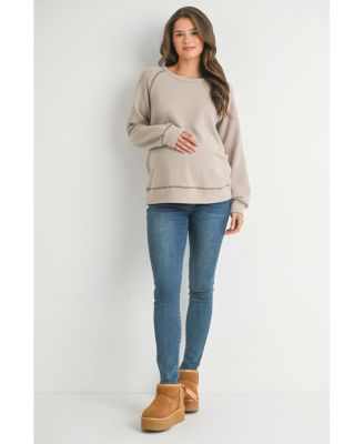 Maternity Waffle Knit Crewneck Sweatshirt Top