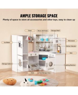 Corner Wooden Play Kitchen with Electronic Sounds & LED Display