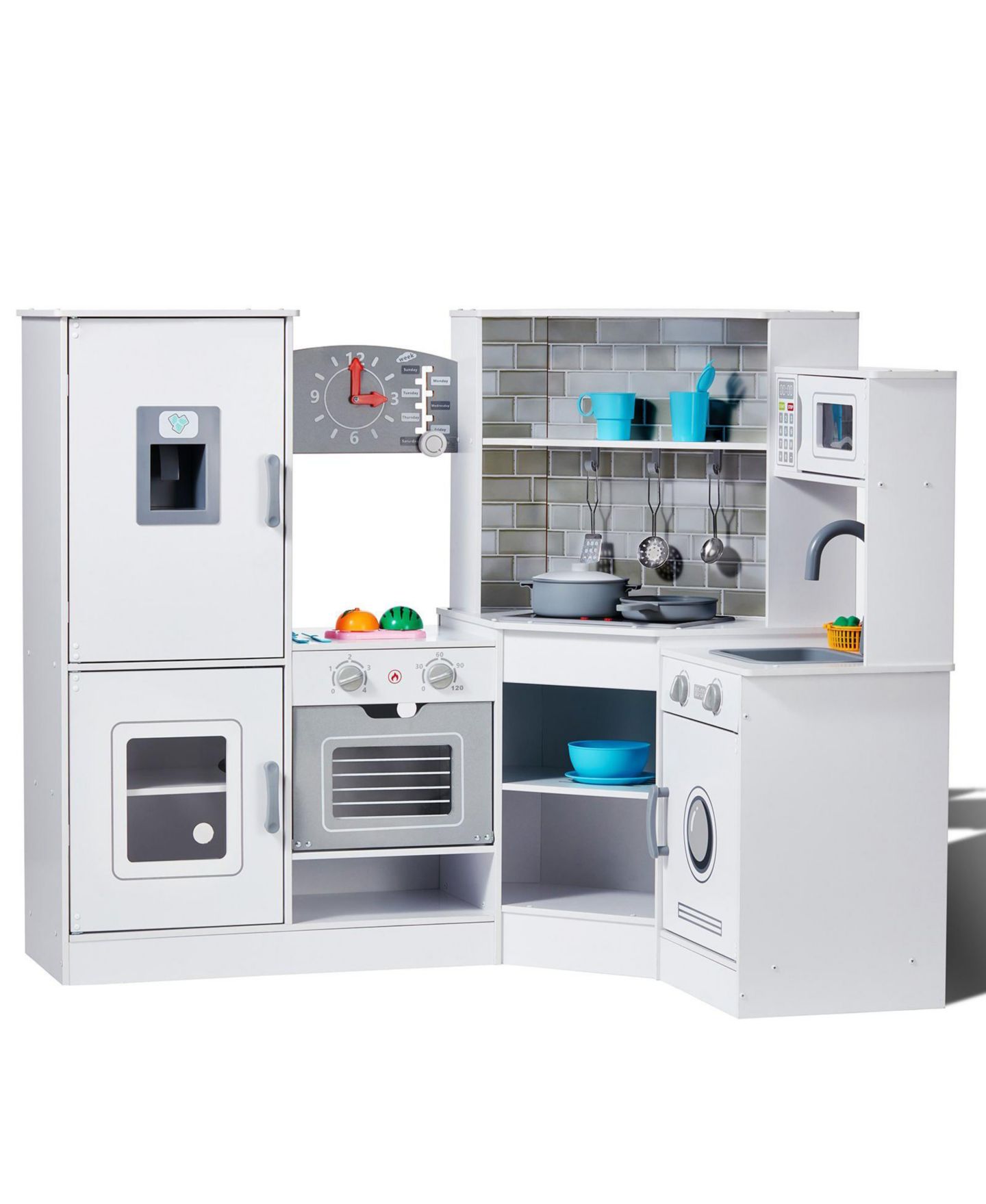Детские игрушки SUGIFT Corner Wooden Play Kitchen with Electronic Sounds & LED Display, цвет: Белый — фото 1