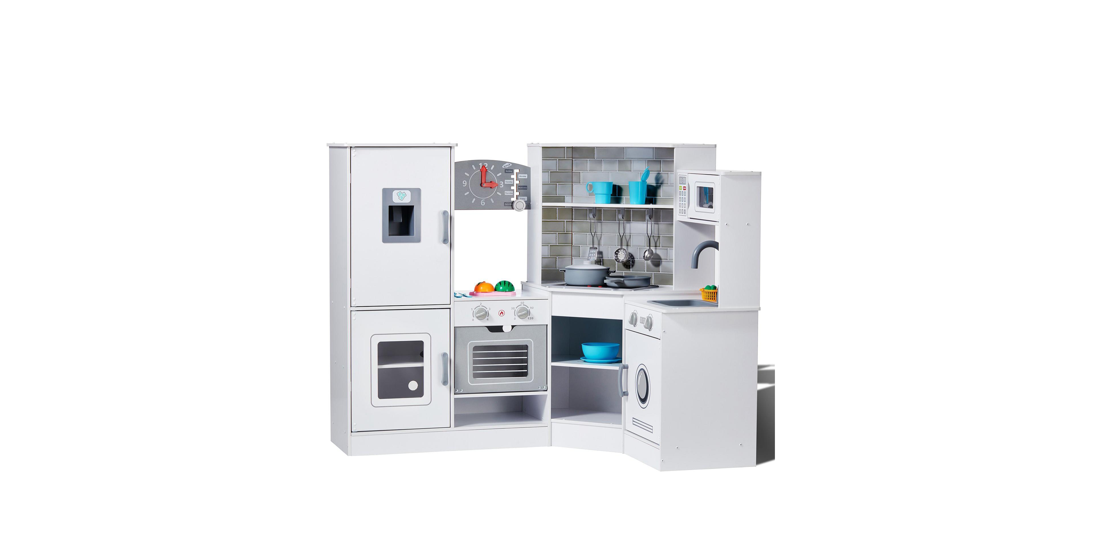 Sugift Corner Wooden Play Kitchen with Electronic Sounds & Led Display