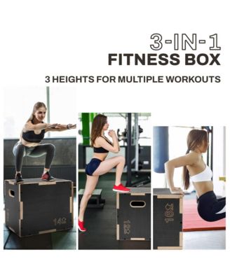 16" x 14" x 12" Wooden Plyo Box Non-Slip Jump Platform, Gray