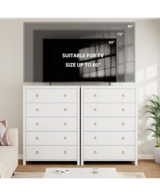 5-Drawer 45" Wooden Chest, Clothes Storage Cabinet, Drawer Organizer Tall Dresser