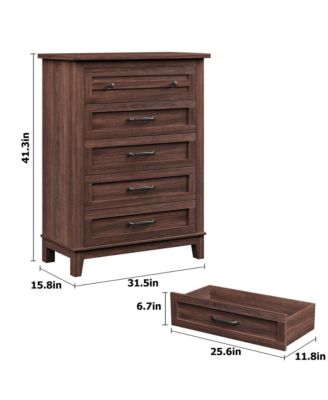 41.3" Tall 5-Drawer Brown Freestanding Wooden Chest Vertical Dresser