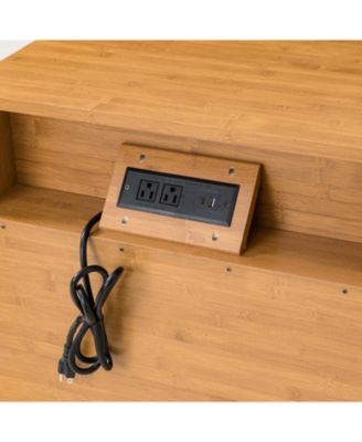 26" H Modern Nightstand Bedside Table with Charging Station, 2 Drawers, Large Mid Century End Table for Bedroom, Living Room