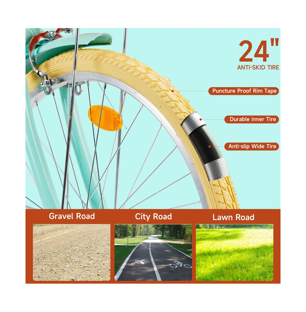 Artudatech 24-Inch Cruiser Bike with Low Step Frame, Comfort Passenger Seat & Footrests, Free Bottle Holder