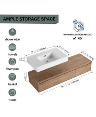 60" Wall-Mount Vanity, Resin Sink, Soft Close Drawer