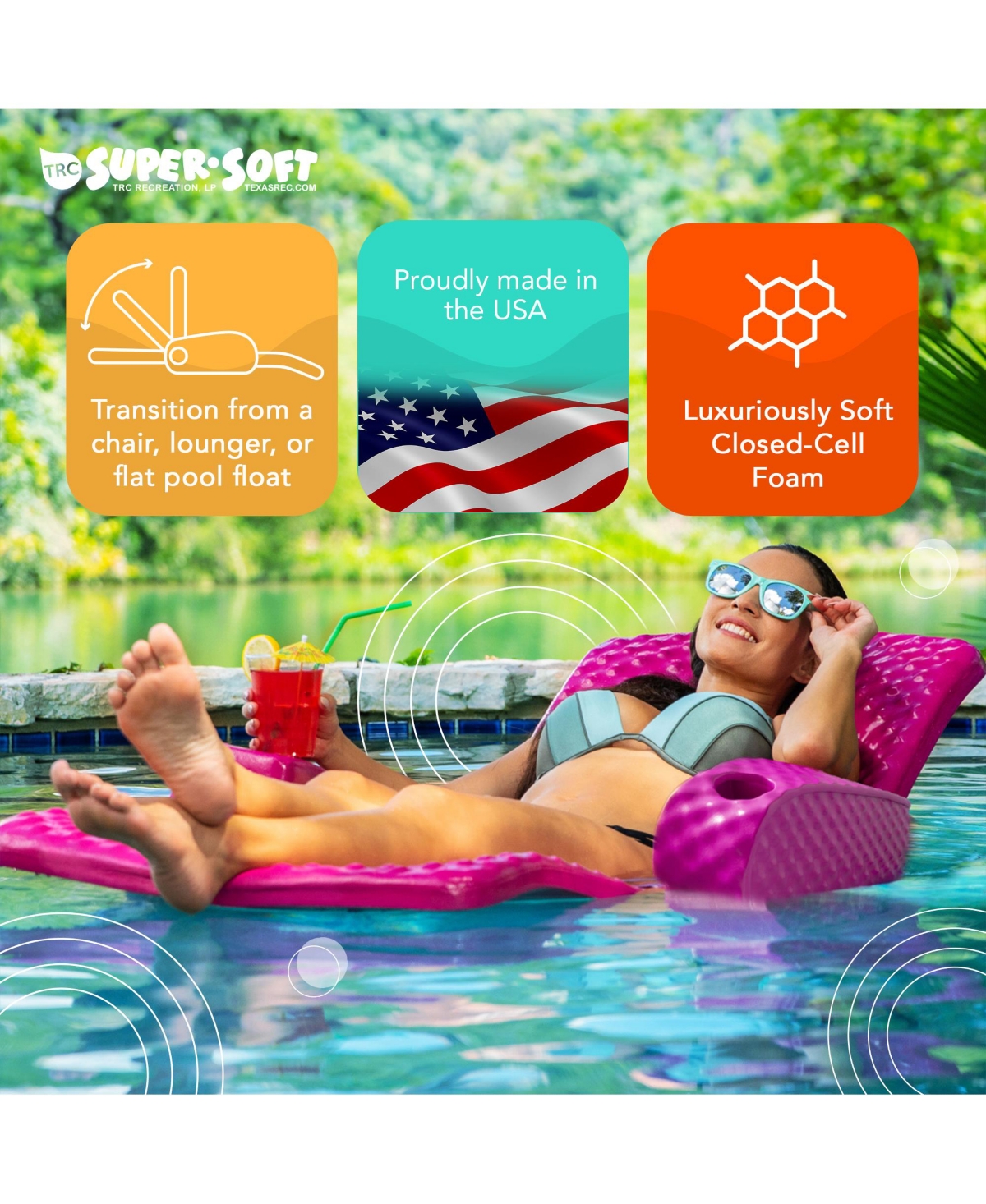 Trc Recreation Super Soft Adjustable Pool Lounger Recliner Float, Bahama Blue