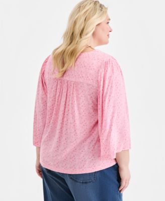 Plus Size Printed 3/4-Sleeve Top
