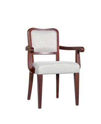  Walnut Dining Chairs Set of 2, Beige Fabric, Padded Armrests