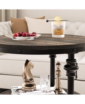 Round 3-Tier Side Table with Shelves, Small Space Coffee Table, High Load Capacity, Easy Assembly, Vintage Brown