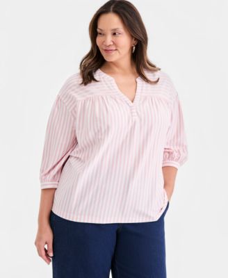 Style & Co Plus Size Printed 3/4-Puff-Sleeve Top