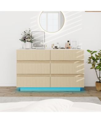 Fluted 6-Drawer Double Dresser with LED