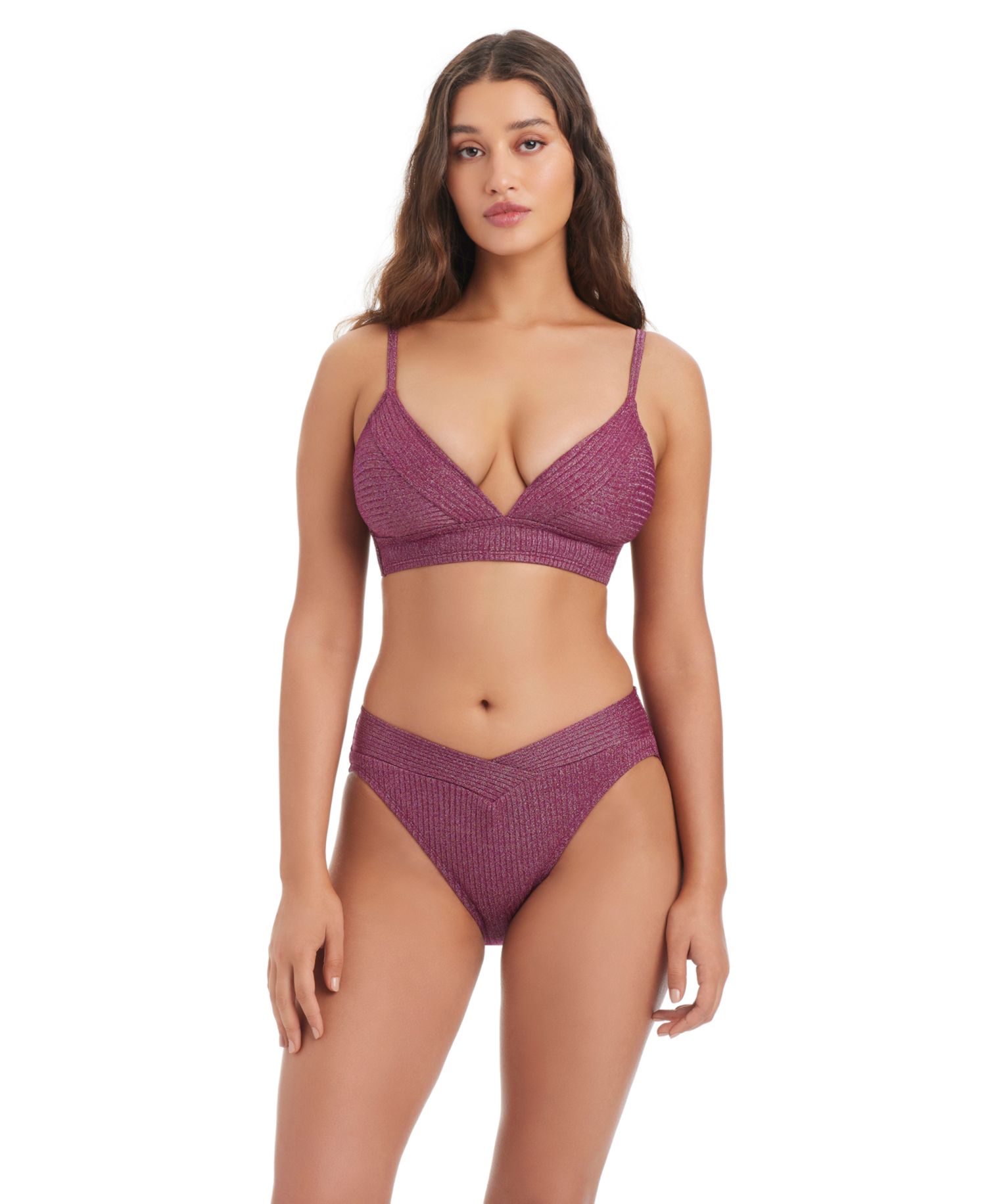 Women's Rib & Shine Over-The-Shoulder Swimsuit Bikini Top