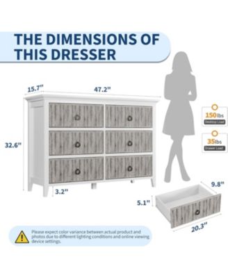 6-Drawer Fluted Wave Pattern Dresser, Large Storage Drawers, Anti-Tip Safety, Wooden Chest for Bedroom, Hallway, Closet