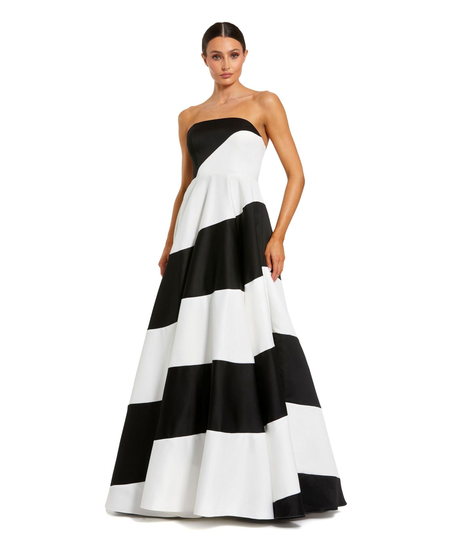 Women's Colorblock Striped Satin Strapless Ballgown