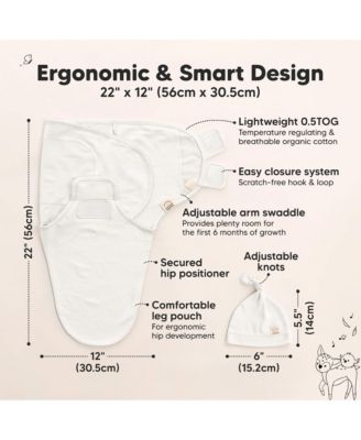 3-Pack Organic Baby Swaddle Sleep Sacks with Knot Hats, Newborn Baby Swaddles Wrap, Ergonomic Wearable Blanket