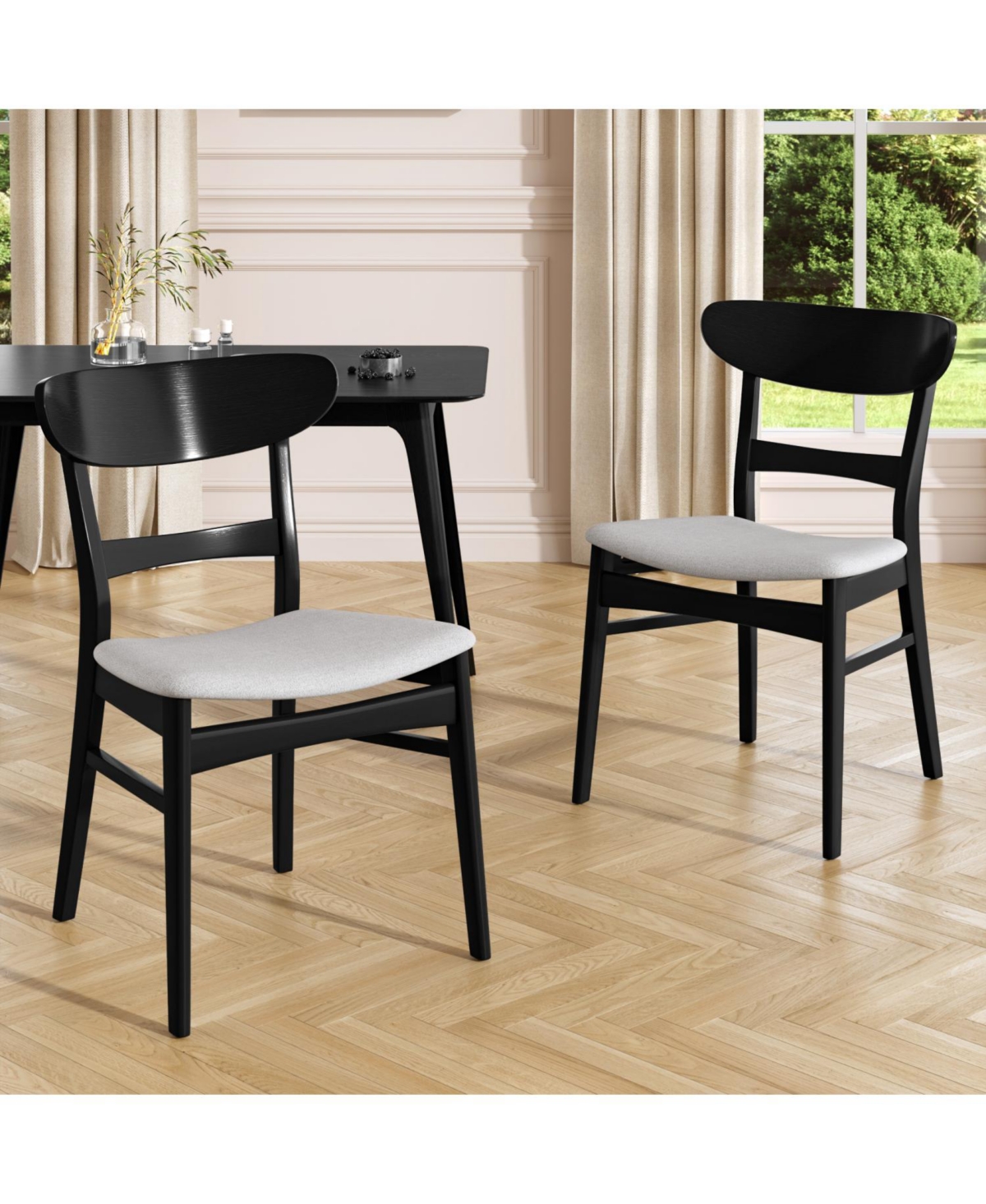 Streamdale Furniture Mid-Century 5-Piece Dining Set, Black & Light Gray