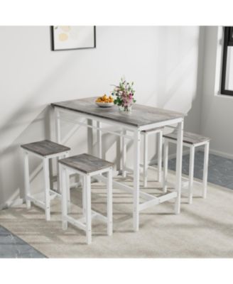 5-Piece White Oak Kitchen Bar Table Set with 4 Stools