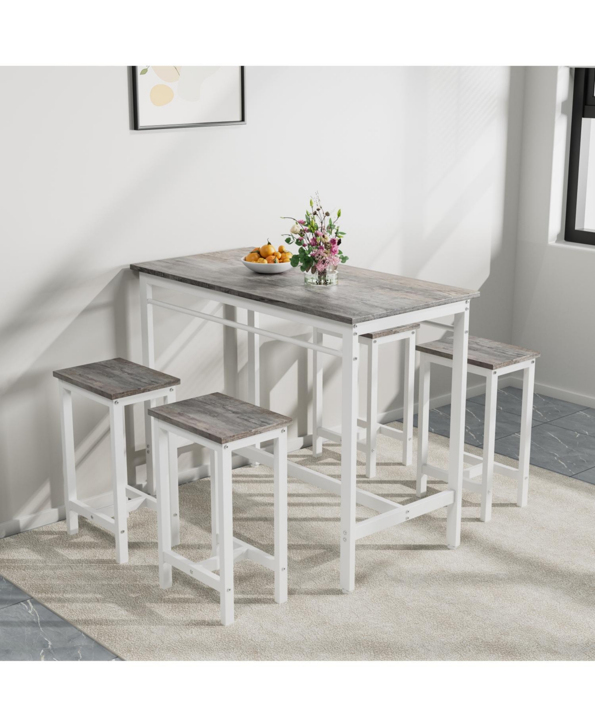 Streamdale Furniture 5-Piece White Oak Kitchen Bar Table Set with 4 Stools