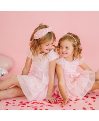 Little Girls Flocked Heart Valentine's Day Tiered Short Sleeve Tutu Dress