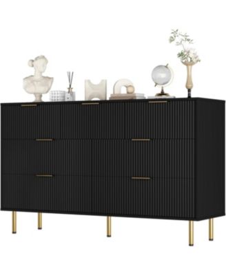 6-Drawer Modern Fluted Wood Dresser with Gold Handle, Large Storage Organizer for Bedroom, Living Room, Hallway