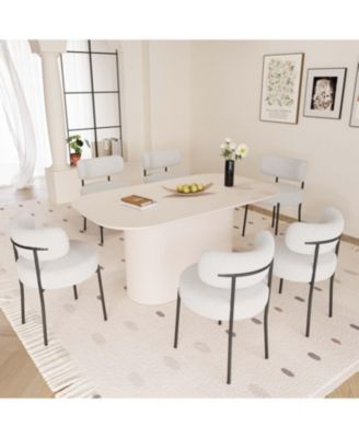 63" Cream Dining Table & 6 Cushioned Chairs