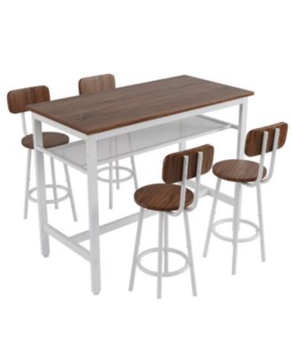 5-Piece Bar Table & Chairs Set, Modern Metal Counter Height Dining Set