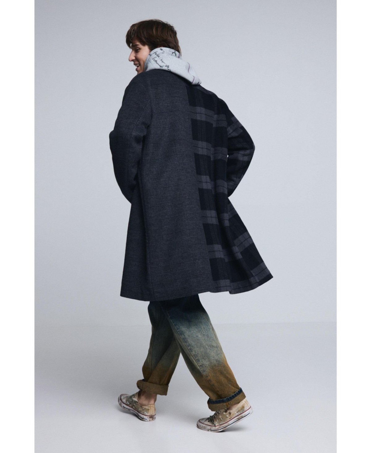 Desigual Men's Checkered bimaterial coat