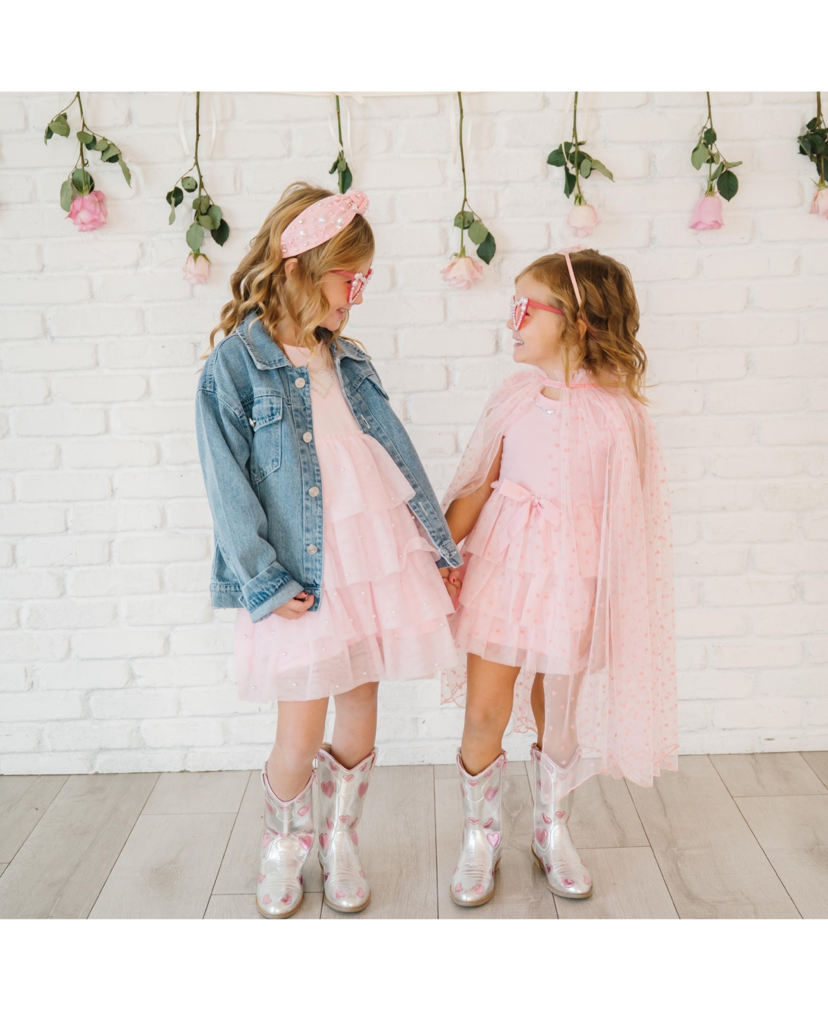 Sweet Wink Little Girls Pearl Heart Patch Denim Jacket