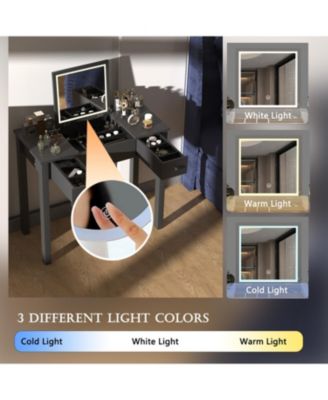 Elegant Vanity Table with LED Lights, Flip-Top Mirror and 2 Drawers, Jewelry Storage for Women Dressing